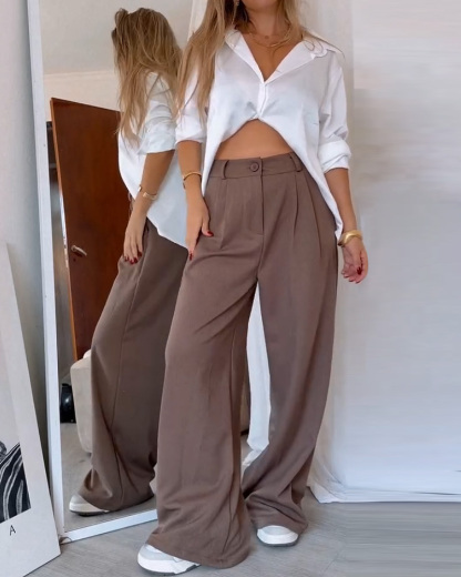 Lapel Casual Solid Color Two-Piece Set