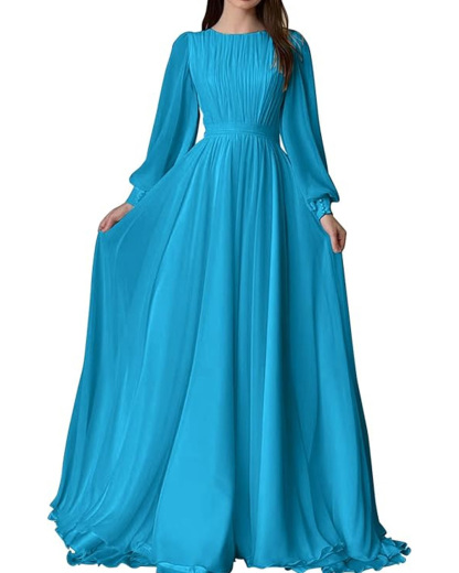 Lantern Sleeve Pearlescent Yarn Round Neck Long Sleeve Dress