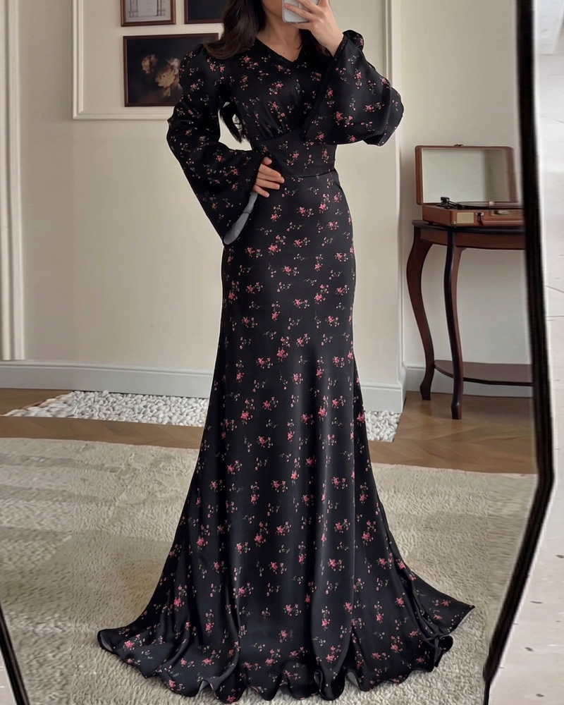 V-Neck Floral Print Dress