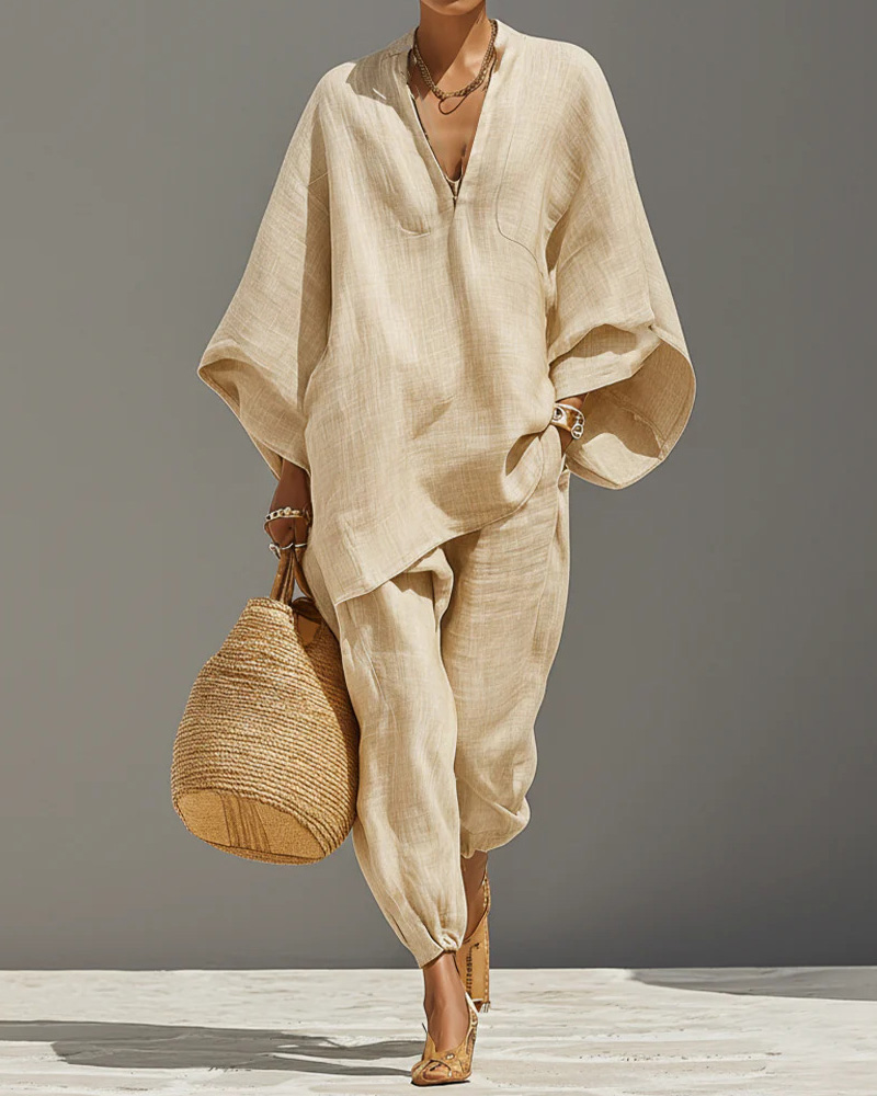 Batwing Sleeve V-Neck Loose-Fitting Suit