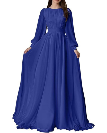 Lantern Sleeve Pearlescent Yarn Round Neck Long Sleeve Dress