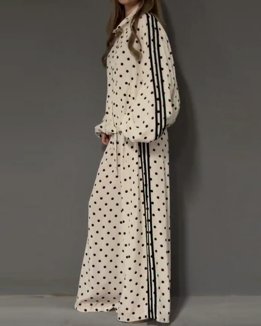 Polka Dot Print Lapel Casual Two-Piece Set