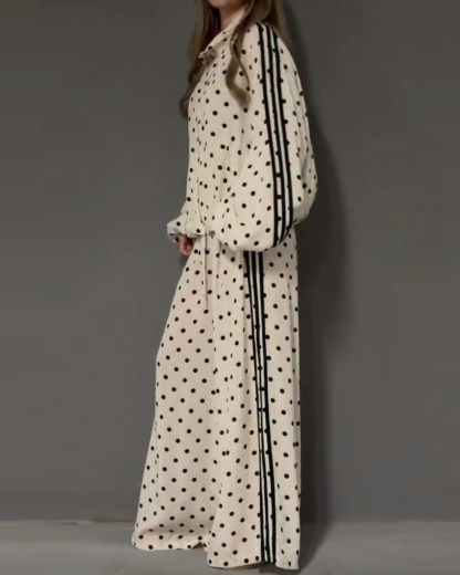 Polka Dot Print Lapel Casual Two-Piece Set