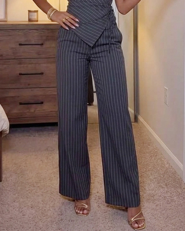 Crew Neck Sleeveless Striped Casual Two-Piece Set