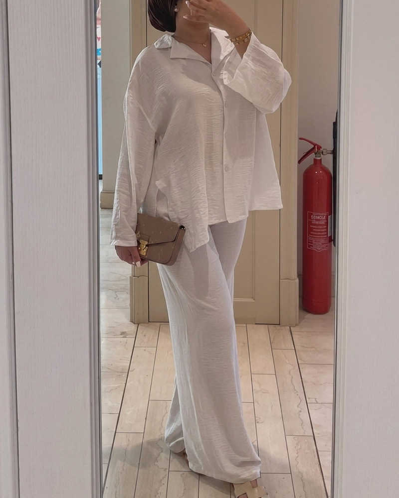 Lapel Casual Solid-Color Two-Piece Set