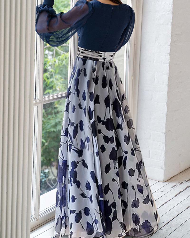 A Line/Princess V-Neck Long Sleeves Floral Dresses