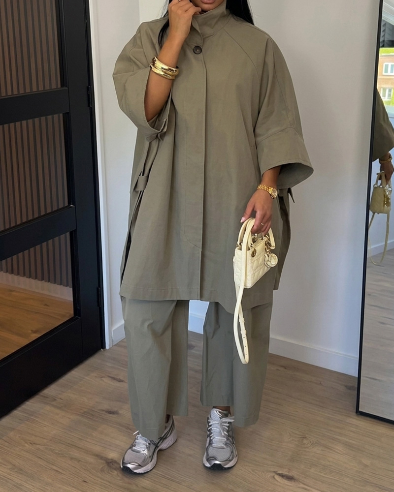 Casual Solid-Color Two-Piece Set