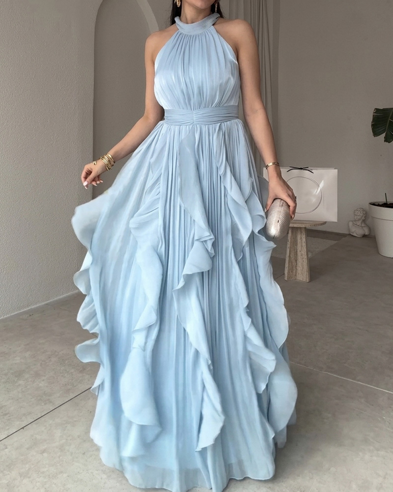 Elegant Multi-Layered Ruffled Solid Color Dress