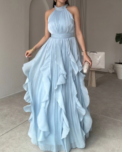 Elegant Multi-Layered Ruffled Solid Color Dress