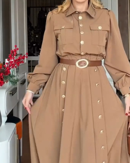 Collared Long-Sleeved Solid Color Two-Piece Set
