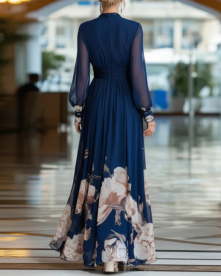 V-Neck Chiffon Printed Dress