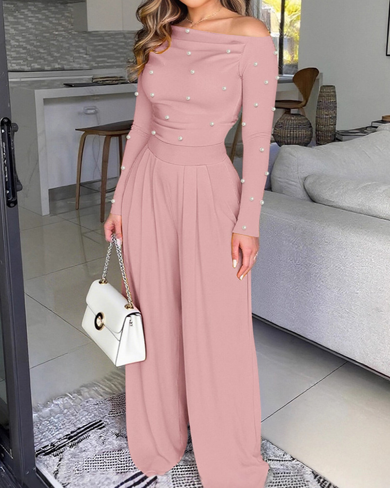 Pearl Long-Sleeved Solid Color Two-Piece Set