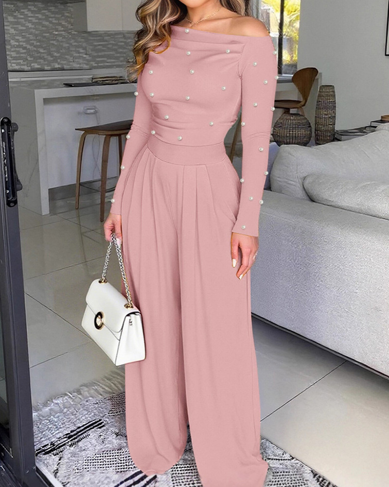 Pearl Long-Sleeved Solid Color Two-Piece Set