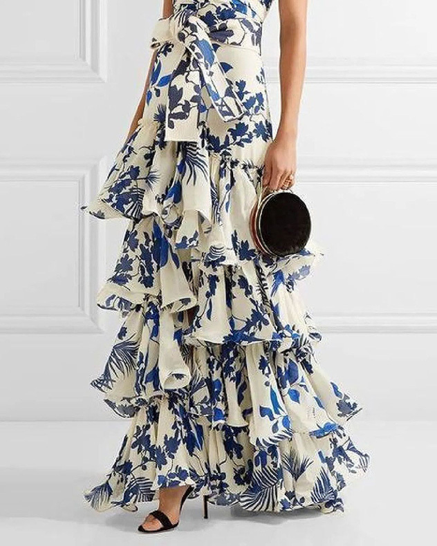 Lace-up Full Skirt Floral Dress