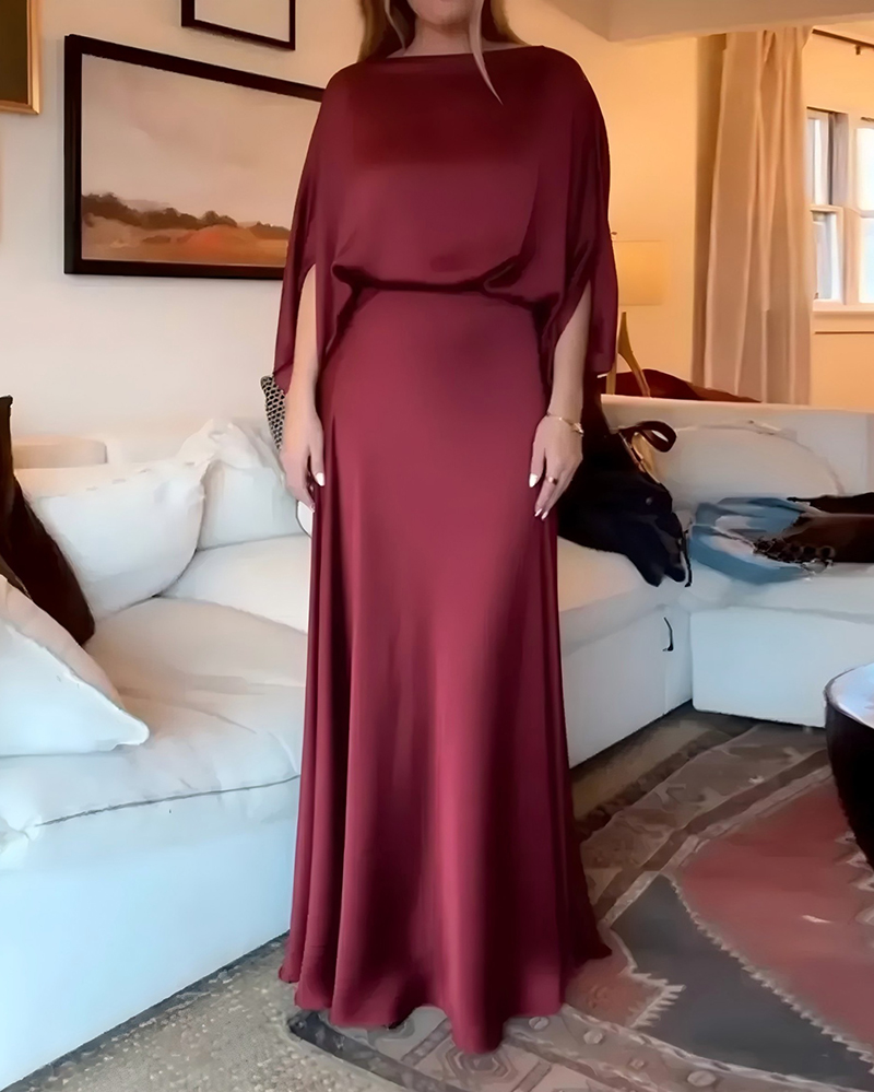 Elegant and Sexy Solid-Color Satin Fashion Maxi Dress