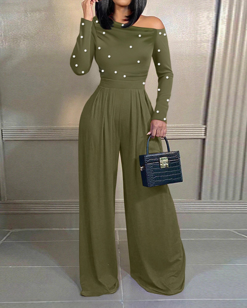Pearl Long-Sleeved Solid Color Two-Piece Set