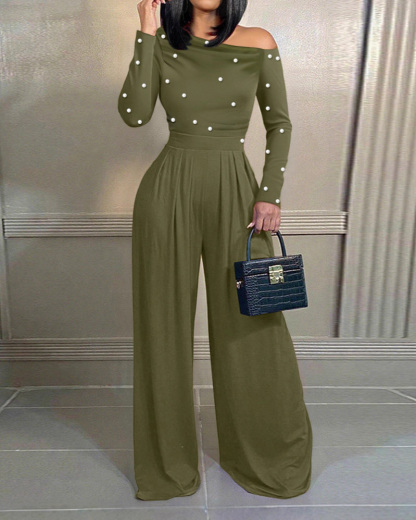 Pearl Long-Sleeved Solid Color Two-Piece Set