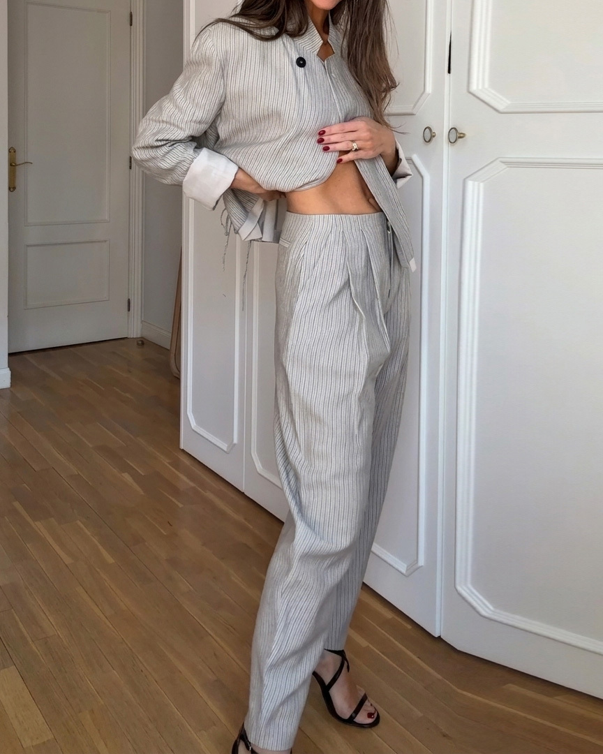 Commuter-Style Striped Casual Two-Piece Set