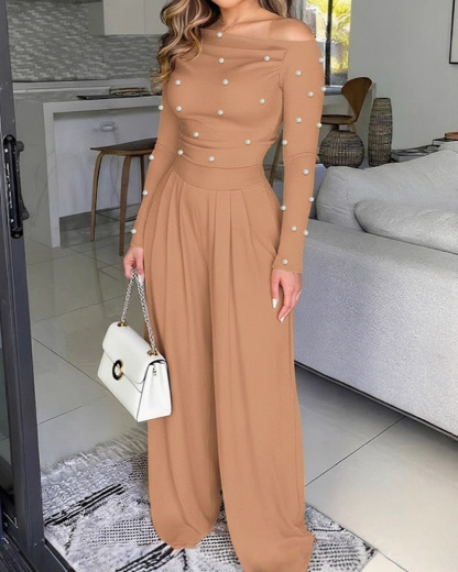 Pearl Long-Sleeved Solid Color Two-Piece Set