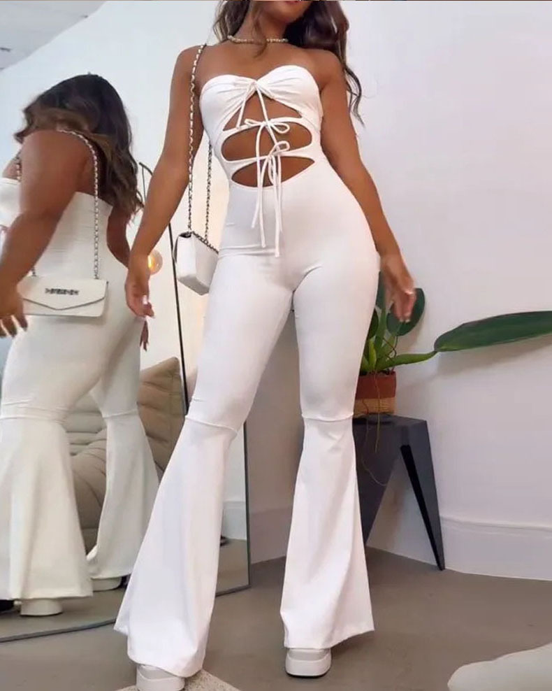 Sleeveless strappy solid color jumpsuit