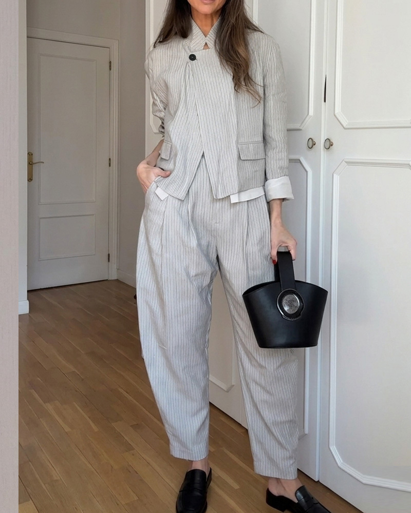 Commuter-Style Striped Casual Two-Piece Set