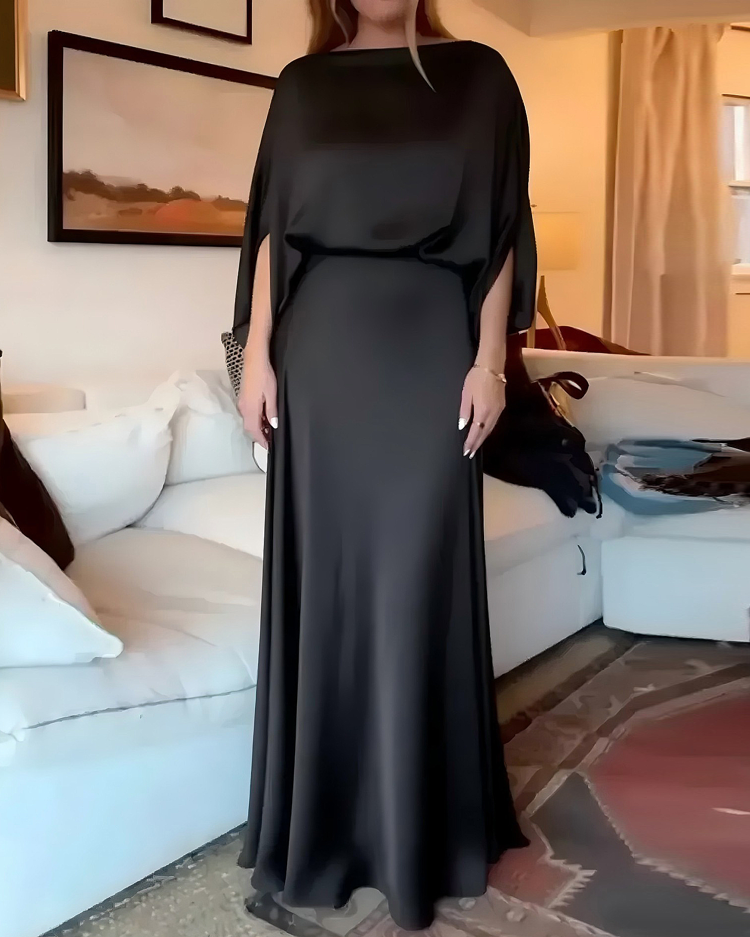 Elegant and Sexy Solid-Color Satin Fashion Maxi Dress