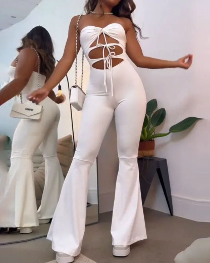 Sleeveless strappy solid color jumpsuit