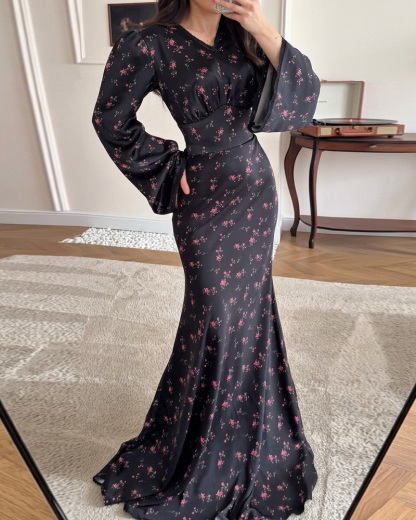 V-Neck Floral Print Dress