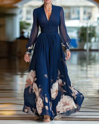 V-Neck Chiffon Printed Dress