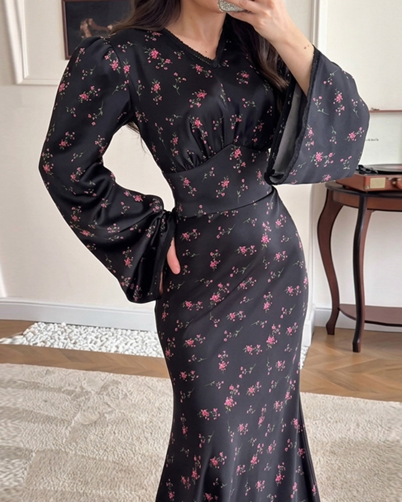 V-Neck Floral Print Dress