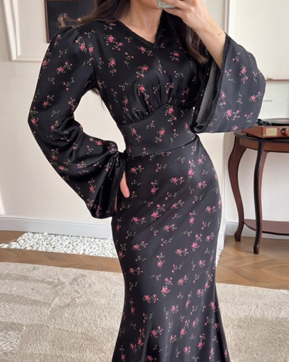 V-Neck Floral Print Dress