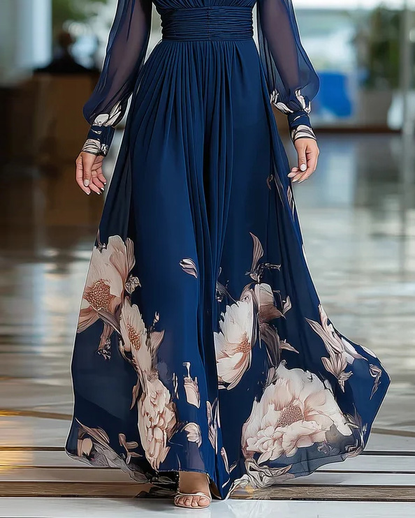 V-Neck Chiffon Printed Dress