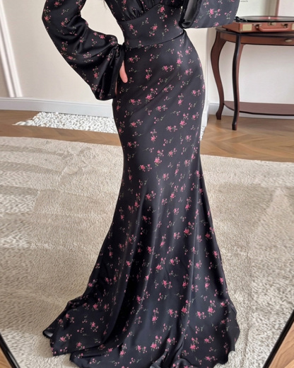 V-Neck Floral Print Dress