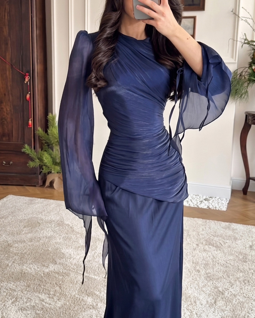 Elegant Glossy Solid Color Dress