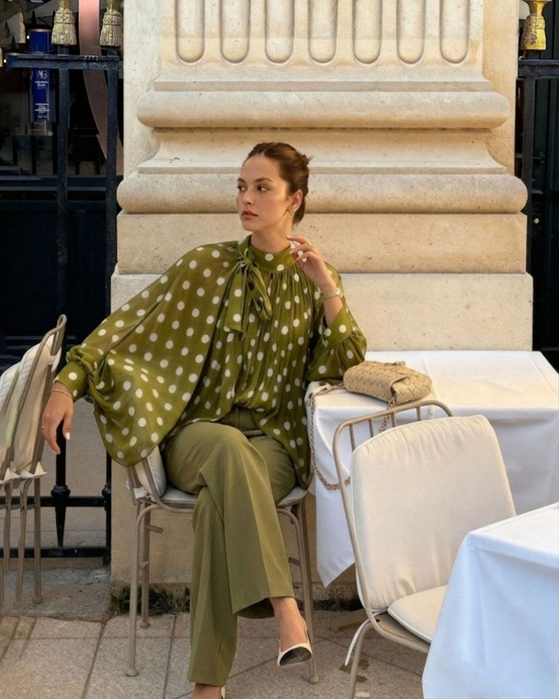 Polka Dot Bow Neck Blouse and Wide Leg Pants Two-Piece Set