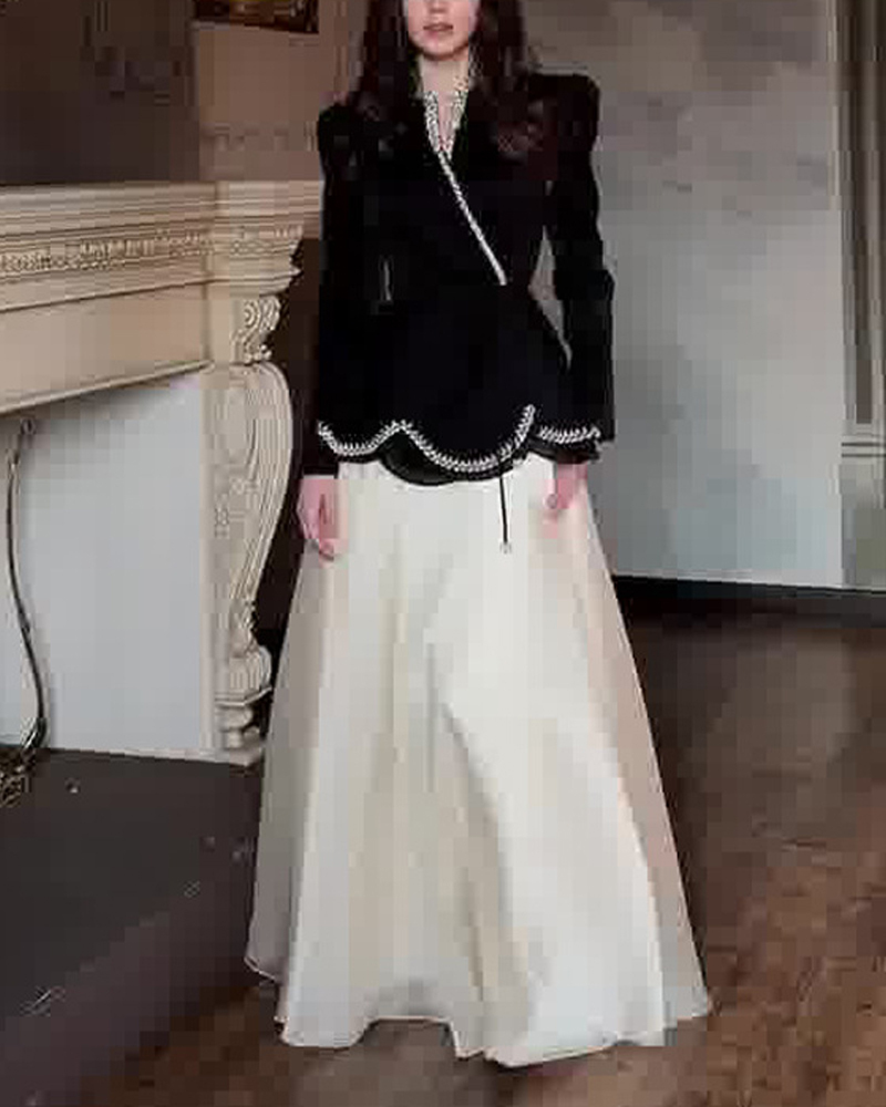 Elegant Two-Piece Maxi Dress Set with Ruffles and Rhinestone Embellishments