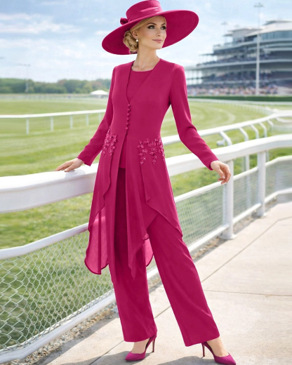 Chic Fuchsia Formal Pant Suit - Elegant Ladies Evening Outfit