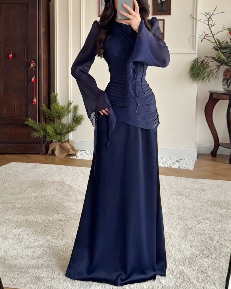 Elegant Glossy Solid Color Dress