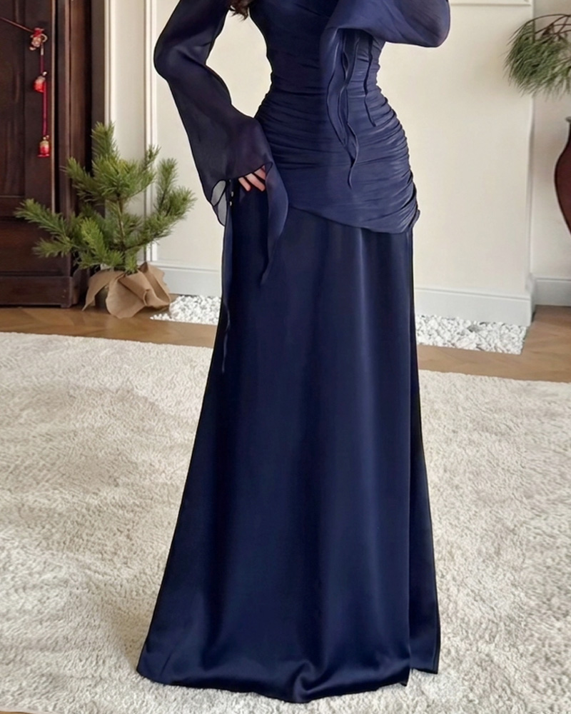 Elegant Glossy Solid Color Dress