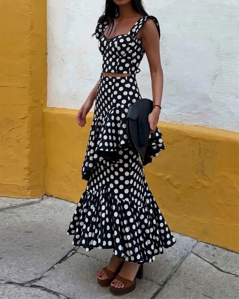 Elegant Polka-Dot Two-Piece Dress Set