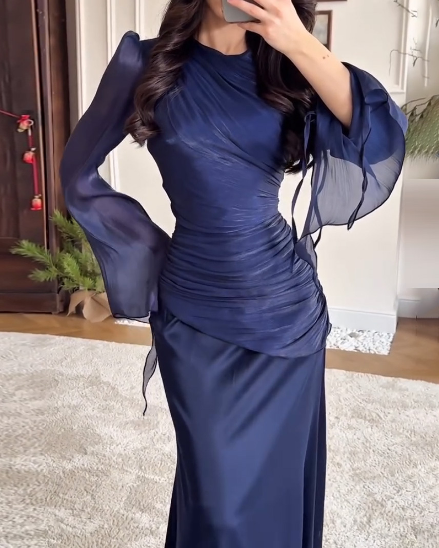 Elegant Glossy Solid Color Dress