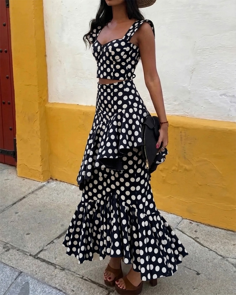 Elegant Polka-Dot Two-Piece Dress Set