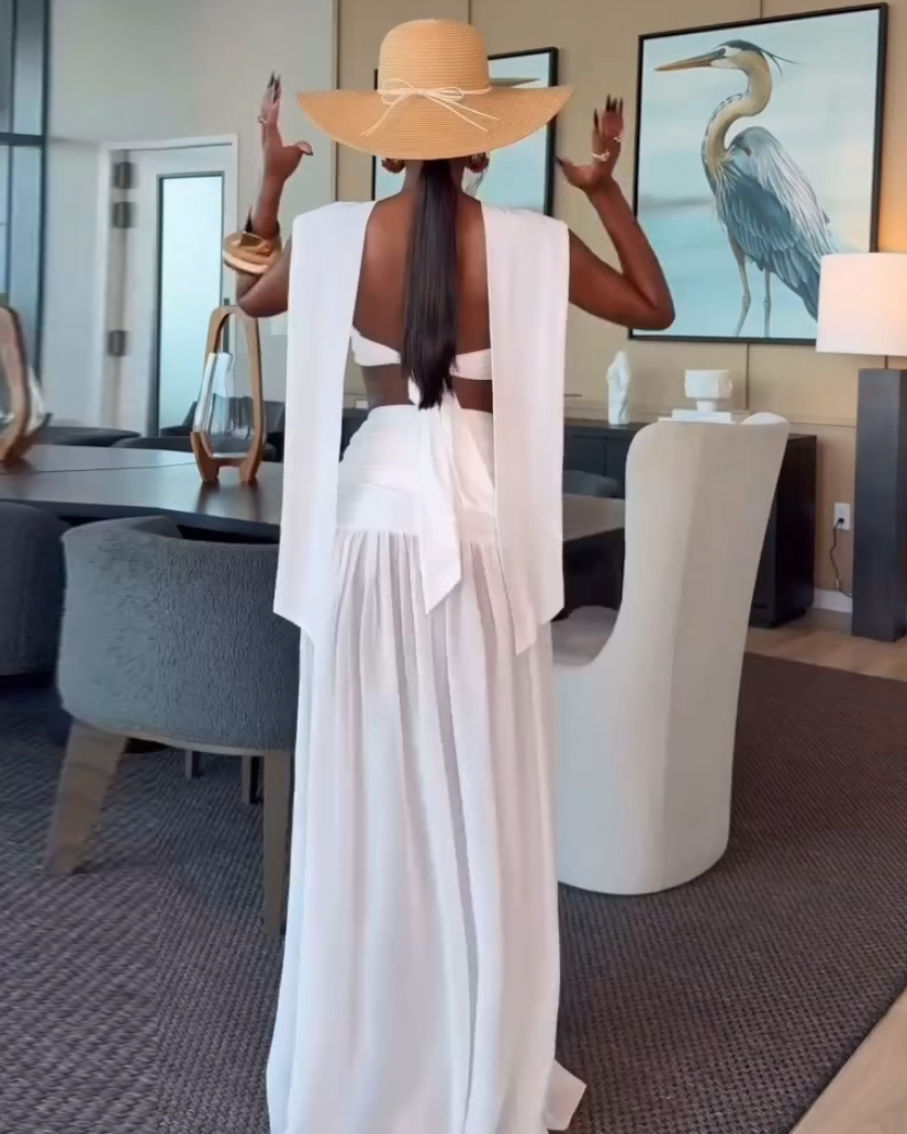 Vacation-Style Solid-Color Two-Piece Set with Slits and Tie Details