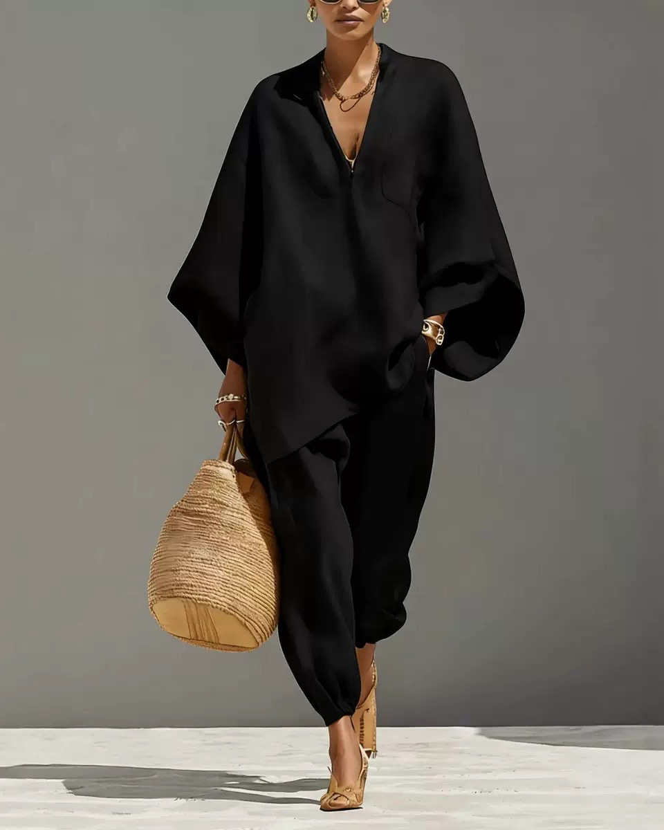 Batwing Sleeve V-Neck Loose-Fitting Suit