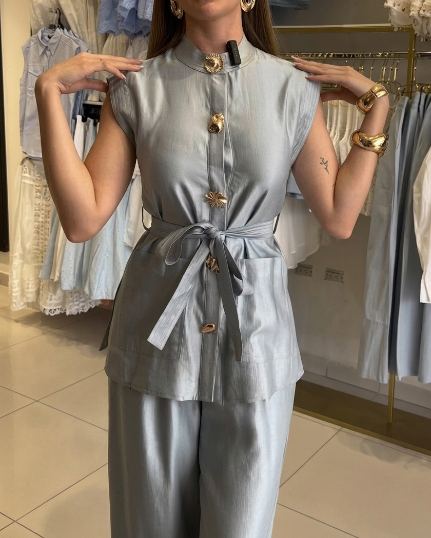 Sleeveless Solid Color Casual Two-Piece Set