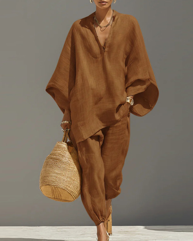 Batwing Sleeve V-Neck Loose-Fitting Suit