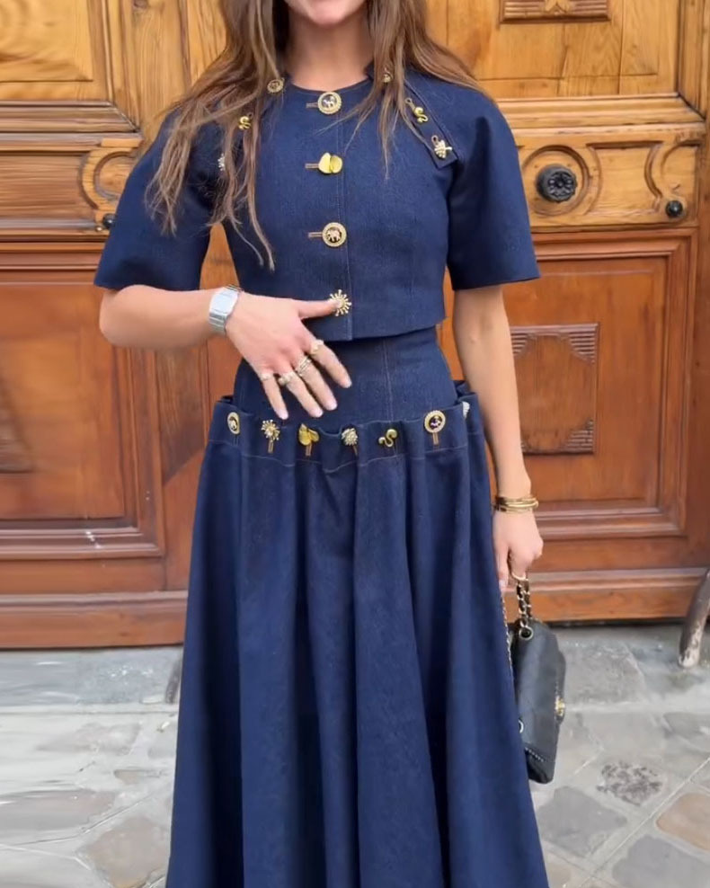 Round Neck Solid Color Two-Piece Set