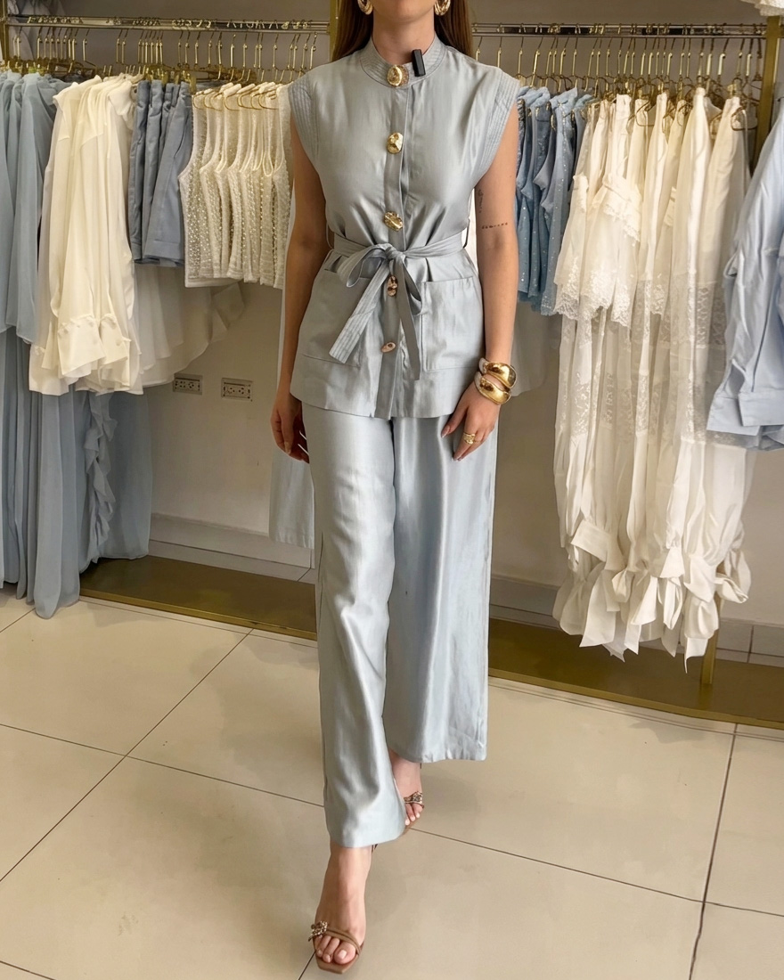 Sleeveless Solid Color Casual Two-Piece Set