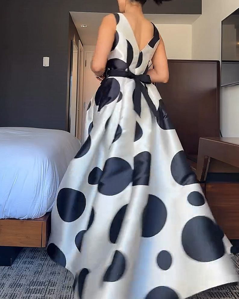 Elegant Polka-Dot Print Dress