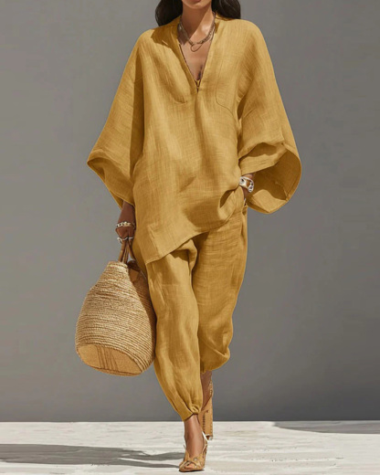 Batwing Sleeve V-Neck Loose-Fitting Suit